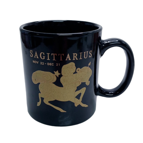 Vintage Sagittarius Zodiac Mug Black Gold Archer Coffee Cup Astrology Gift 12oz - Picture 1 of 9